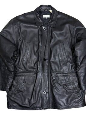 PIERRE CARDIN Leather Coat Vintage 90s Insulated Casual Winter Jacket Mens Large